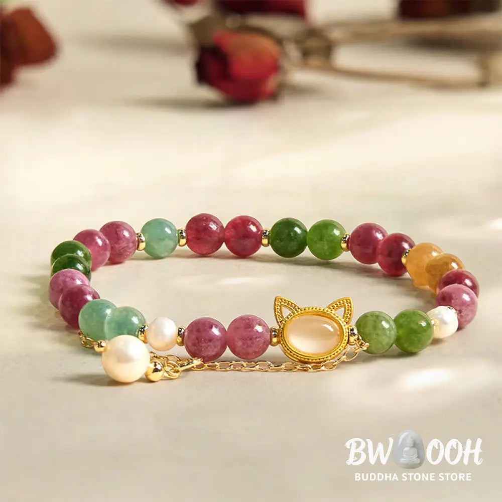 Buddha Stones Colorful Tourmaline Lucky Cat Positive Bracelet - BWOOOH - Bracelet