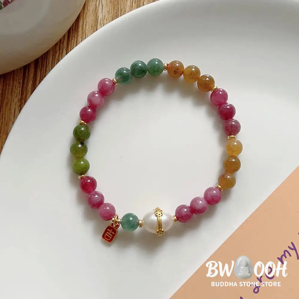 Buddha Stones Colorful Tourmaline Lucky Cat Positive Bracelet - BWOOOH - Bracelet