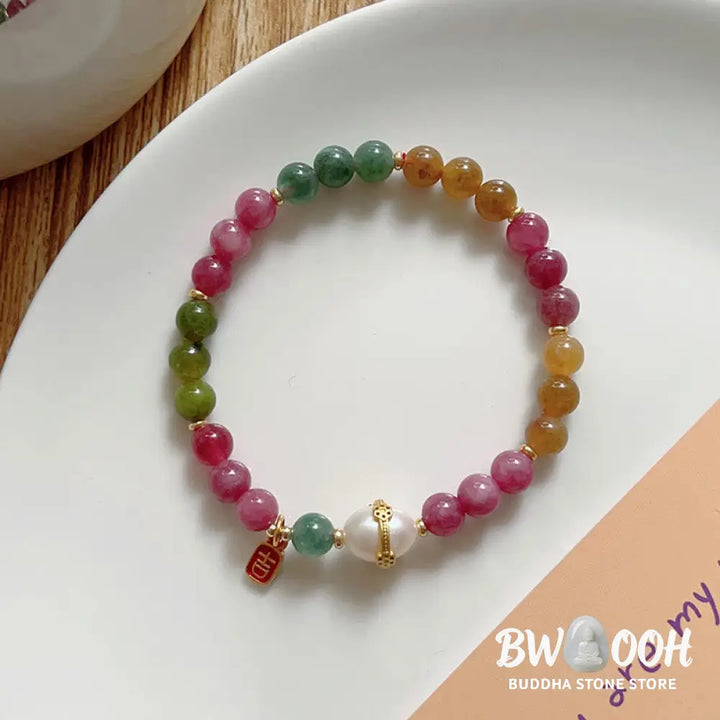 Buddha Stones Colorful Tourmaline Lucky Cat Positive Bracelet - BWOOOH - Bracelet