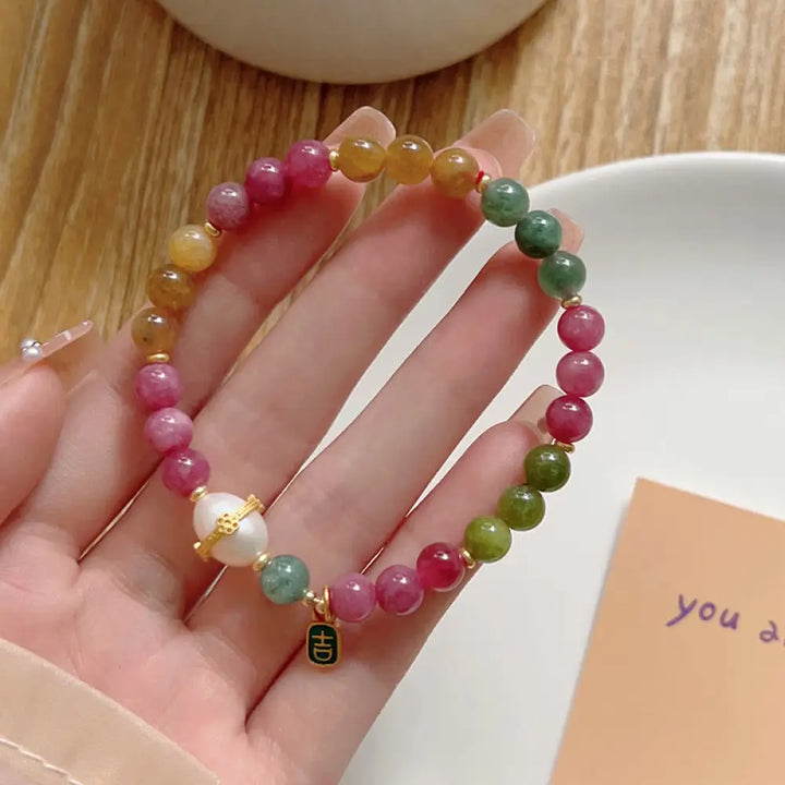 Buddha Stones Colorful Tourmaline Lucky Cat Positive Bracelet - BWOOOH - Tourmaline(Wrist Circumference: 14-16cm)