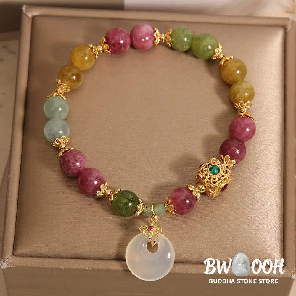 Buddha Stones Colorful Tourmaline Peace Buckle Charm Wisdom Bracelet - BWOOOH - Tourmaline(Positive♥Love)(Wrist