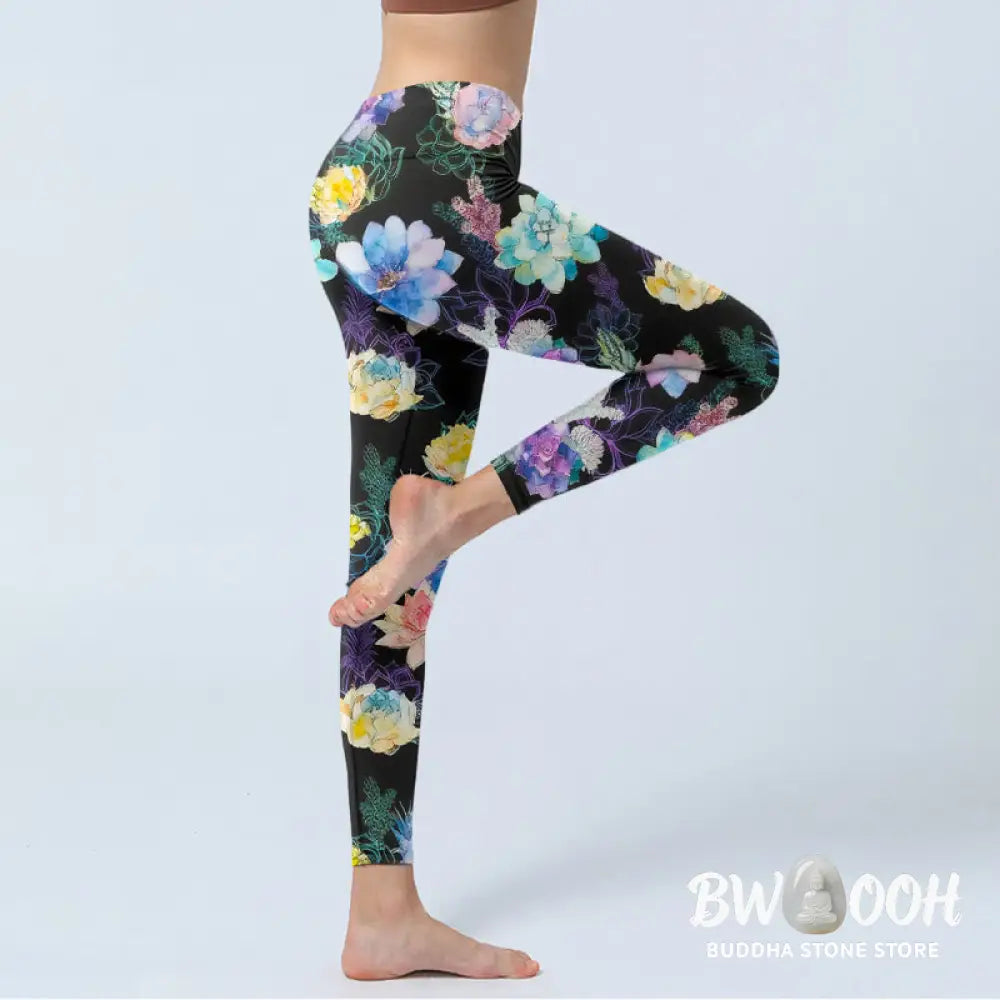 BWOOOH printed yoga leggings - Colorful Watercolor Style Flower Pattern