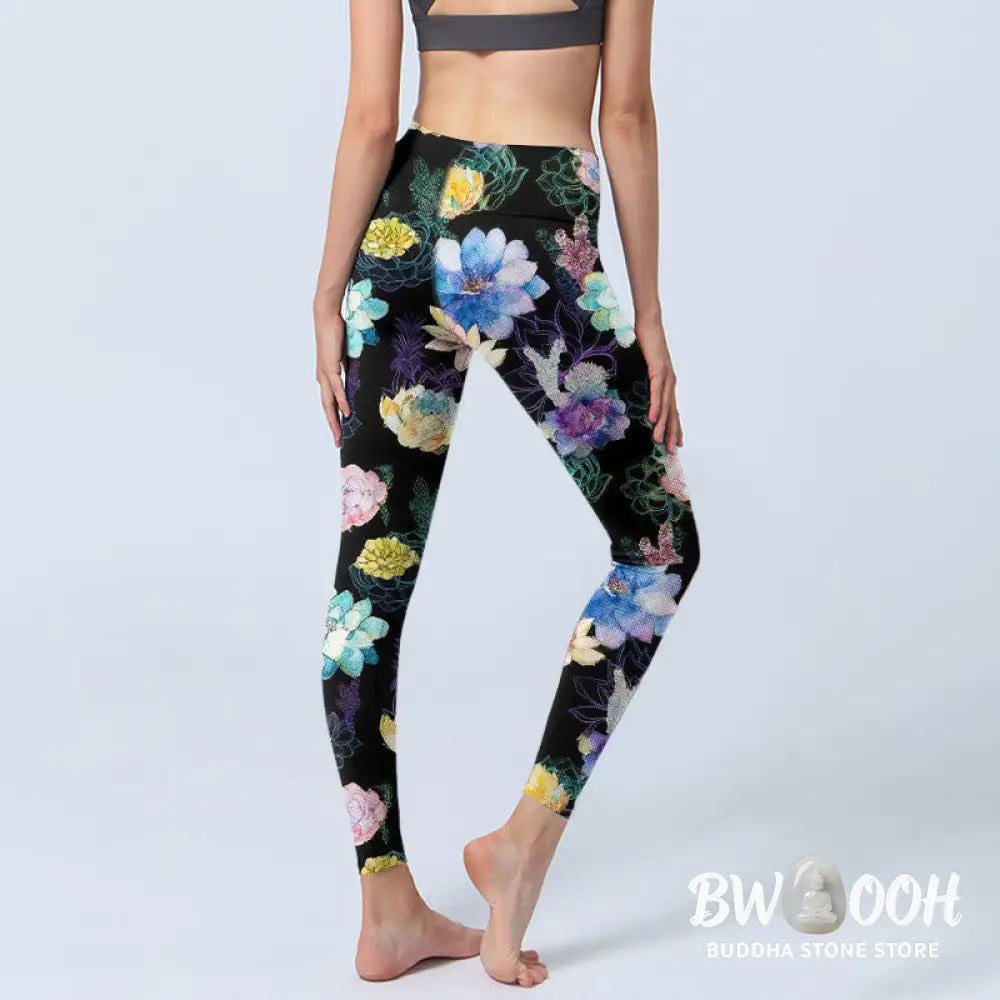 BWOOOH printed yoga leggings - Colorful Watercolor Style Flower Pattern