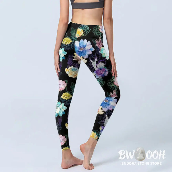 BWOOOH printed yoga leggings - Colorful Watercolor Style Flower Pattern