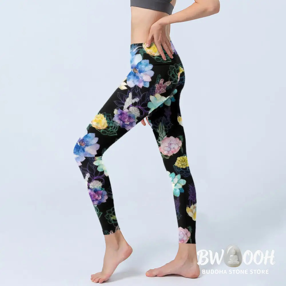 BWOOOH printed yoga leggings - Colorful Watercolor Style Flower Pattern