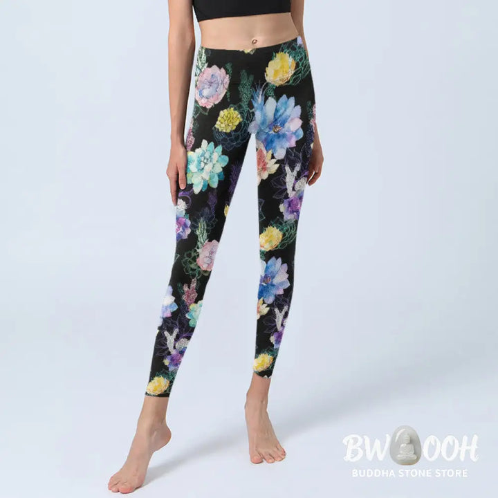 BWOOOH printed yoga leggings - Colorful Watercolor Style Flower Pattern