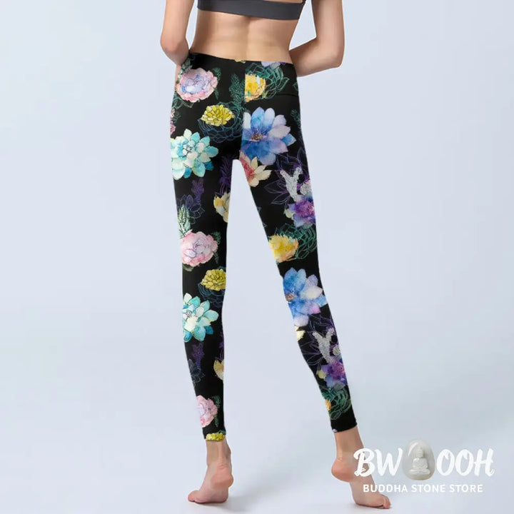 BWOOOH printed yoga leggings - Colorful Watercolor Style Flower Pattern