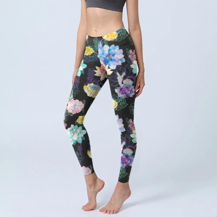 BWOOOH printed yoga leggings - Colorful Watercolor Style Flower Pattern