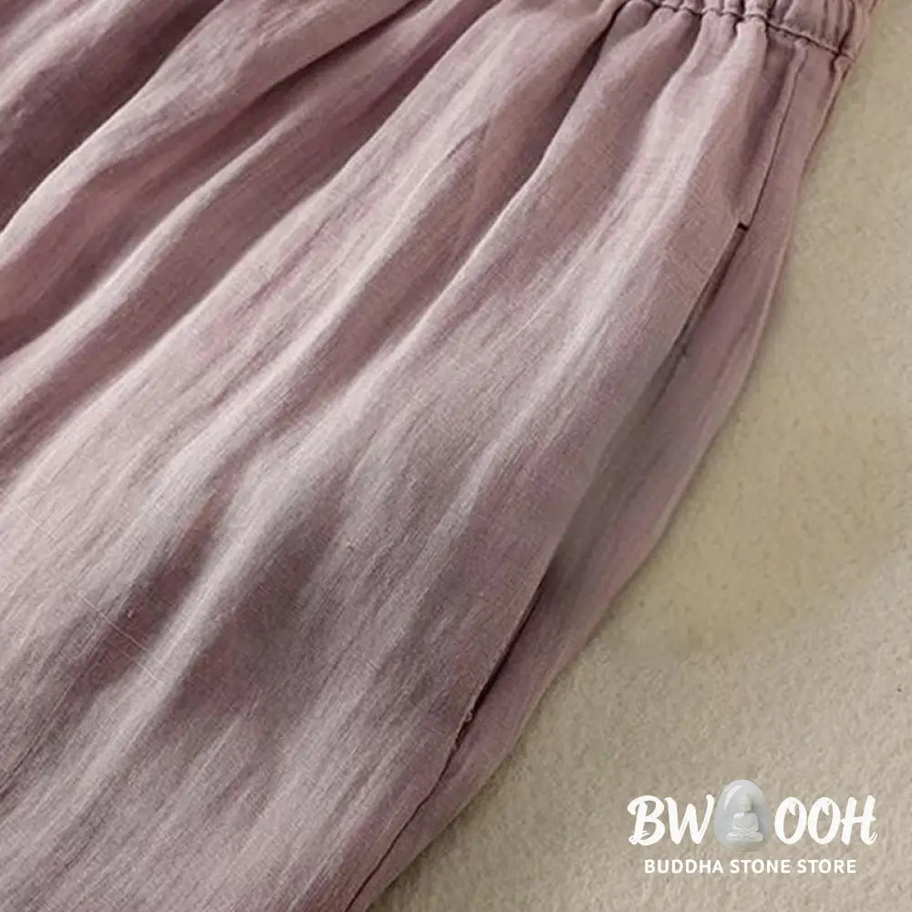 Buddha Stones Commute Embroidery Drawstring Women’s Cotton Wide Leg Pants With Pockets - Women’s Wide Leg Pants