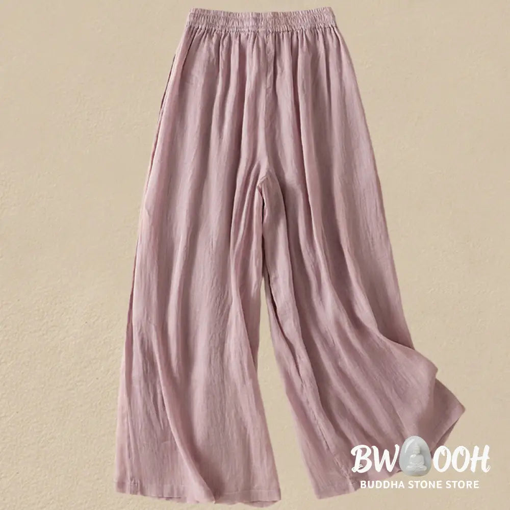 Buddha Stones Commute Embroidery Drawstring Women’s Cotton Wide Leg Pants With Pockets - Women’s Wide Leg Pants