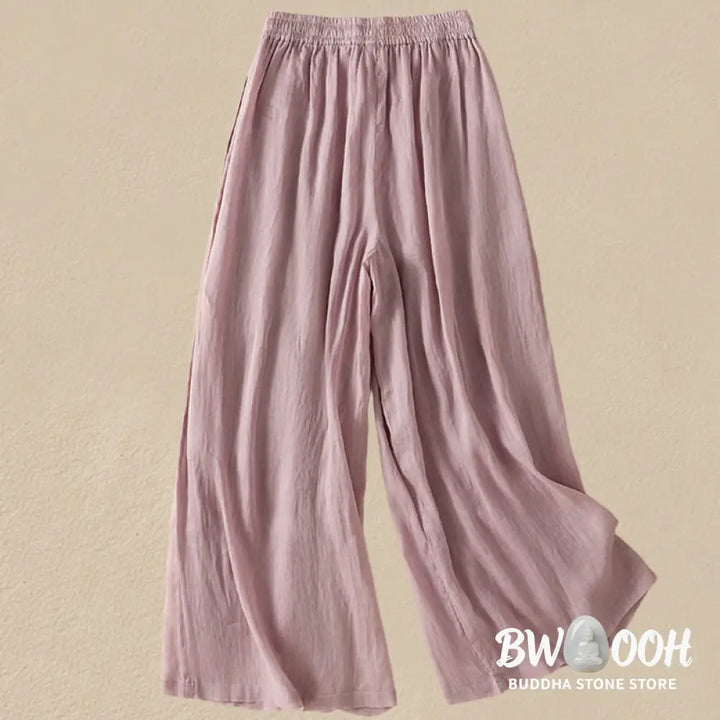 Buddha Stones Commute Embroidery Drawstring Women’s Cotton Wide Leg Pants With Pockets - Women’s Wide Leg Pants