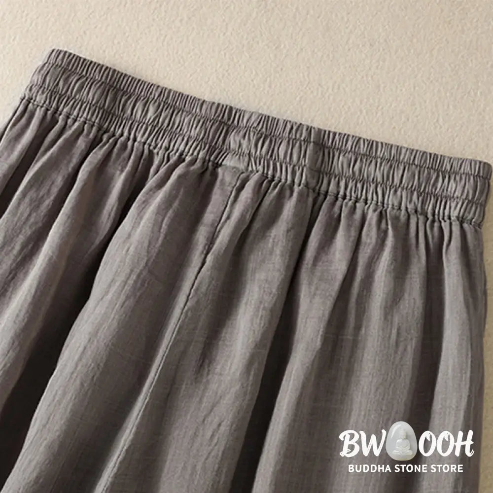 Buddha Stones Commute Embroidery Drawstring Women’s Cotton Wide Leg Pants With Pockets - Women’s Wide Leg Pants