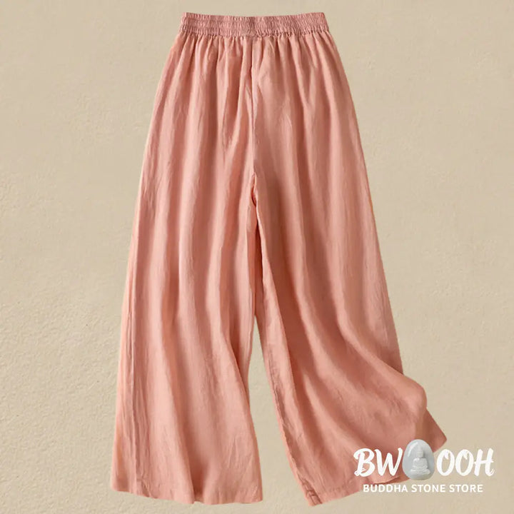 Buddha Stones Commute Embroidery Drawstring Women’s Cotton Wide Leg Pants With Pockets - Women’s Wide Leg Pants