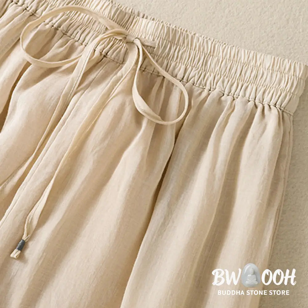 Buddha Stones Commute Embroidery Drawstring Women’s Cotton Wide Leg Pants With Pockets - Women’s Wide Leg Pants