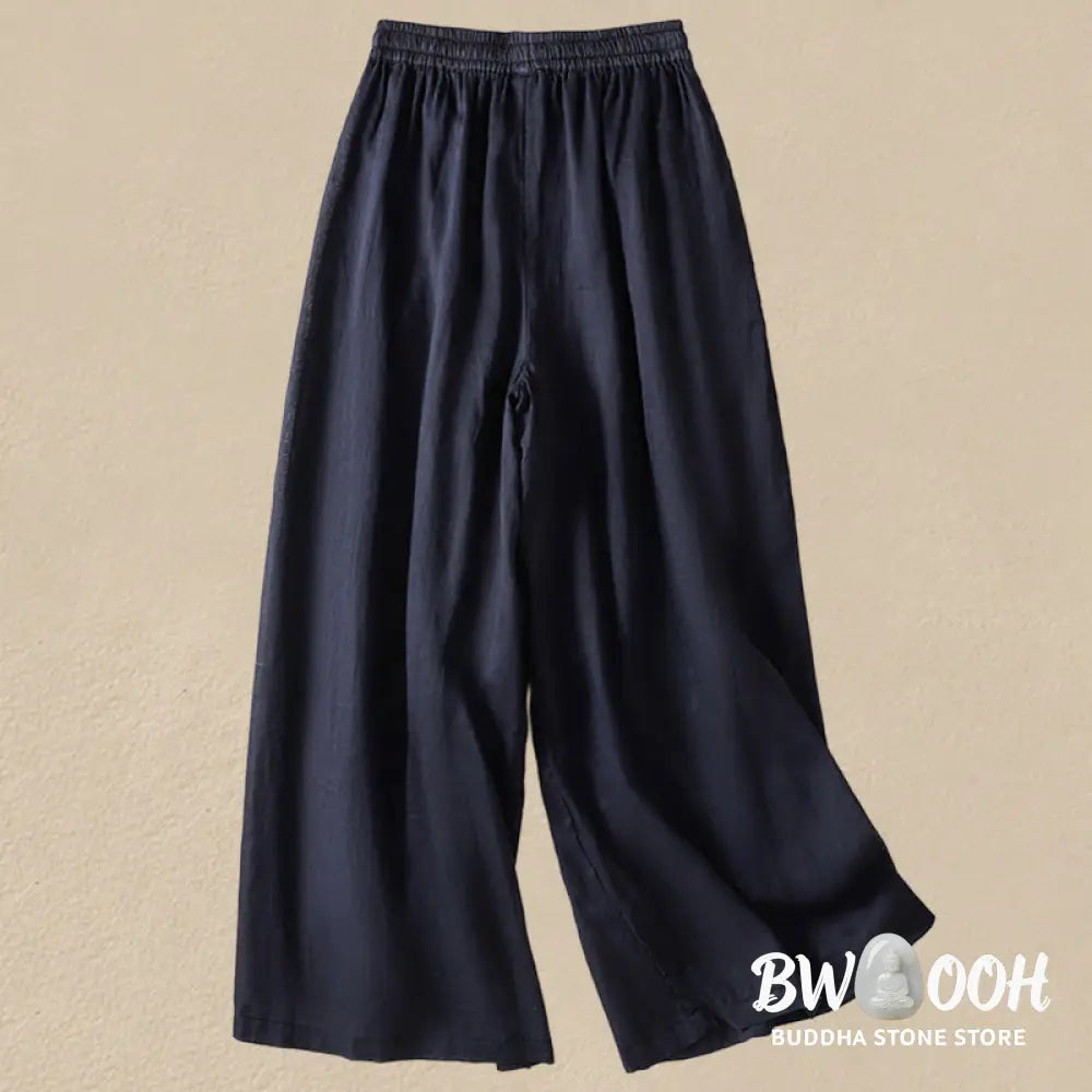 Buddha Stones Commute Embroidery Drawstring Women’s Cotton Wide Leg Pants With Pockets - Women’s Wide Leg Pants