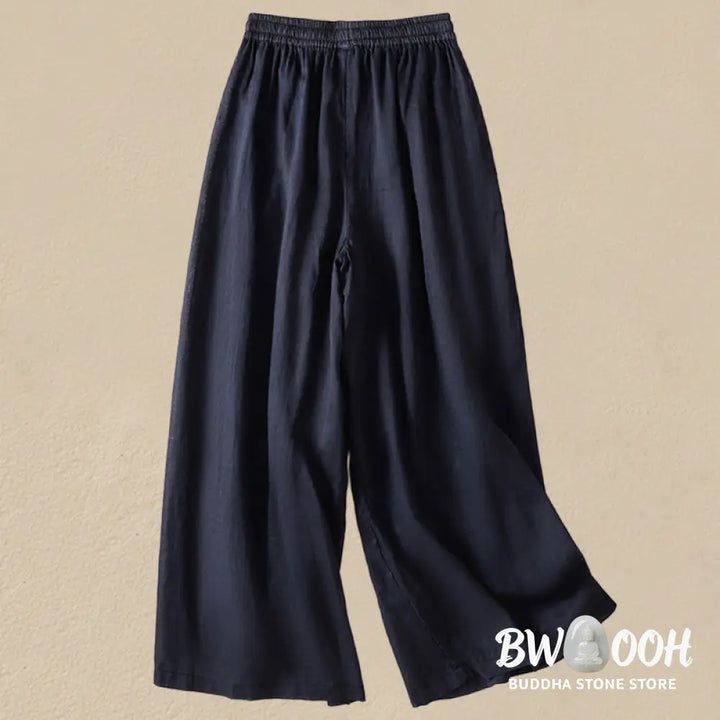 Buddha Stones Commute Embroidery Drawstring Women’s Cotton Wide Leg Pants With Pockets - Women’s Wide Leg Pants