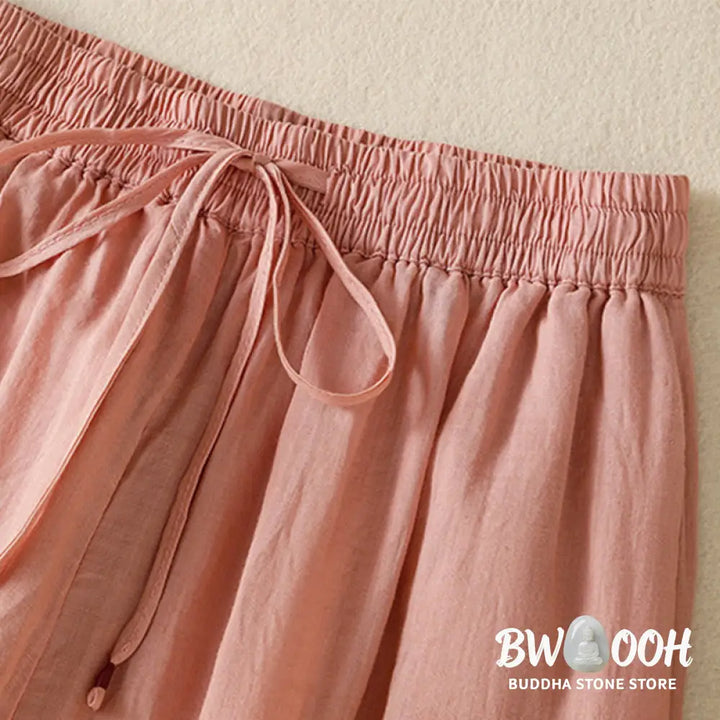 Buddha Stones Commute Embroidery Drawstring Women’s Cotton Wide Leg Pants With Pockets - Women’s Wide Leg Pants