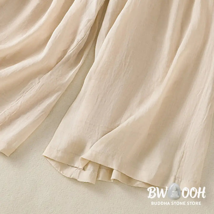 Buddha Stones Commute Embroidery Drawstring Women’s Cotton Wide Leg Pants With Pockets - Women’s Wide Leg Pants