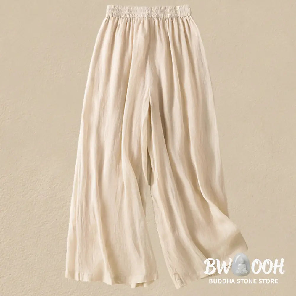 Buddha Stones Commute Embroidery Drawstring Women’s Cotton Wide Leg Pants With Pockets - Women’s Wide Leg Pants