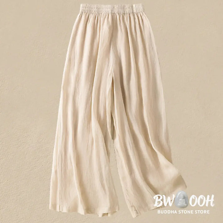 Buddha Stones Commute Embroidery Drawstring Women’s Cotton Wide Leg Pants With Pockets - Women’s Wide Leg Pants