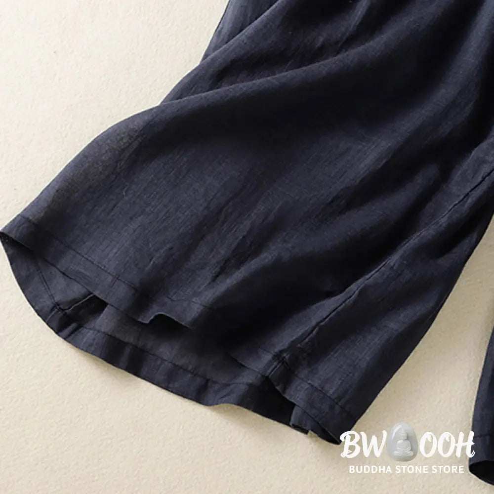 Buddha Stones Commute Embroidery Drawstring Women’s Cotton Wide Leg Pants With Pockets - Women’s Wide Leg Pants
