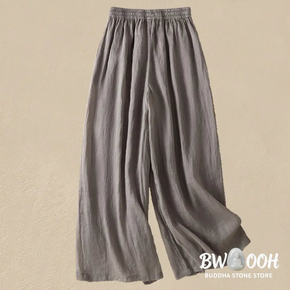 Buddha Stones Commute Embroidery Drawstring Women’s Cotton Wide Leg Pants With Pockets - Women’s Wide Leg Pants