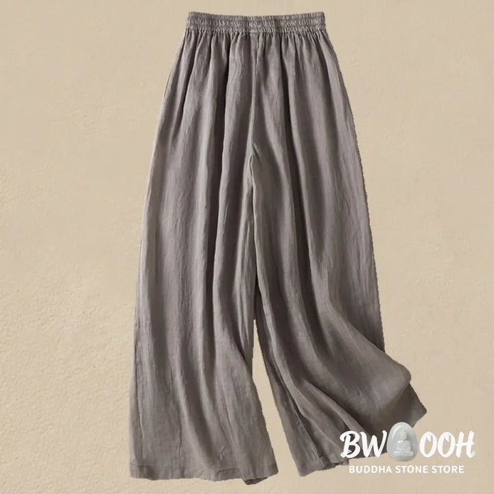 Buddha Stones Commute Embroidery Drawstring Women’s Cotton Wide Leg Pants With Pockets - Women’s Wide Leg Pants
