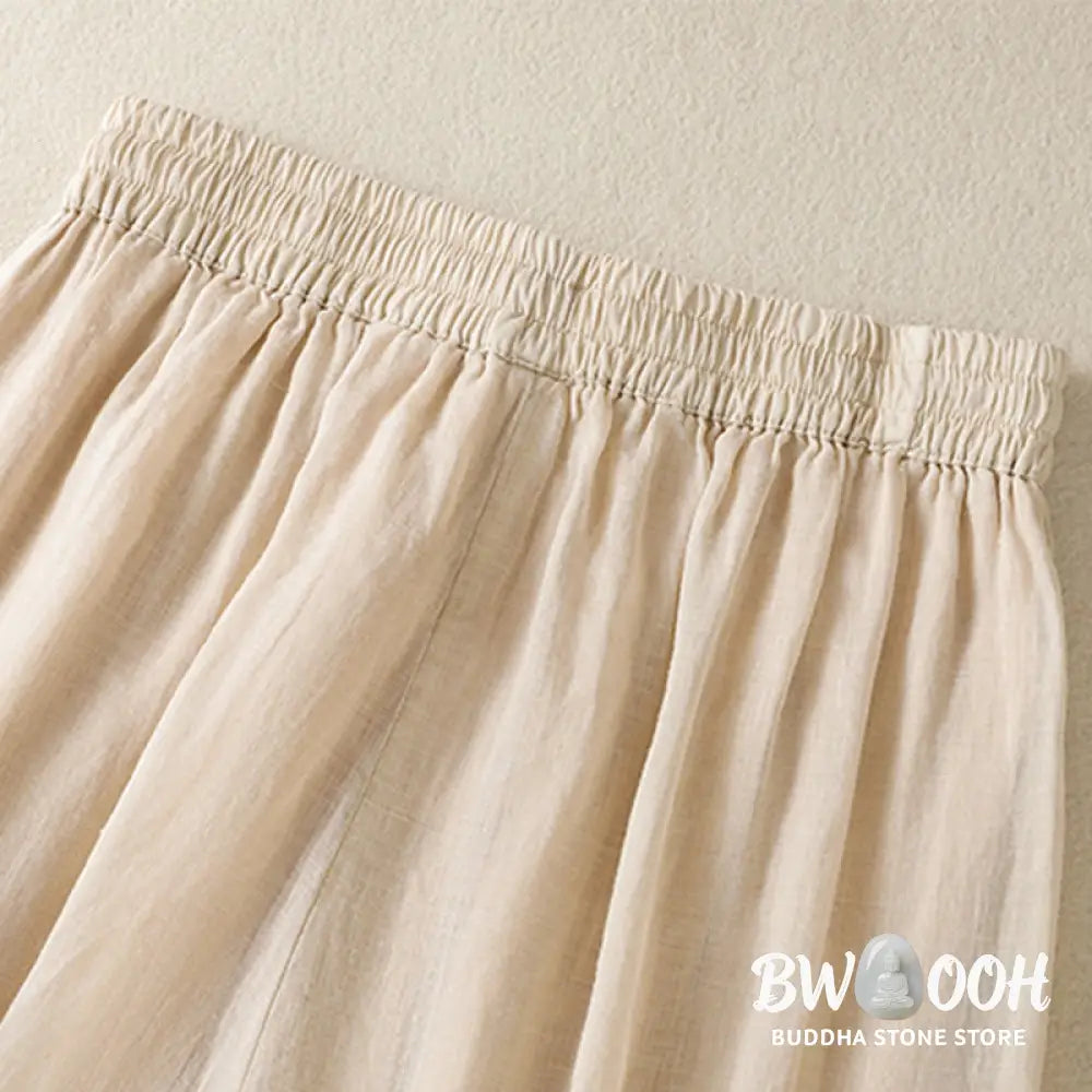 Buddha Stones Commute Embroidery Drawstring Women’s Cotton Wide Leg Pants With Pockets - Women’s Wide Leg Pants