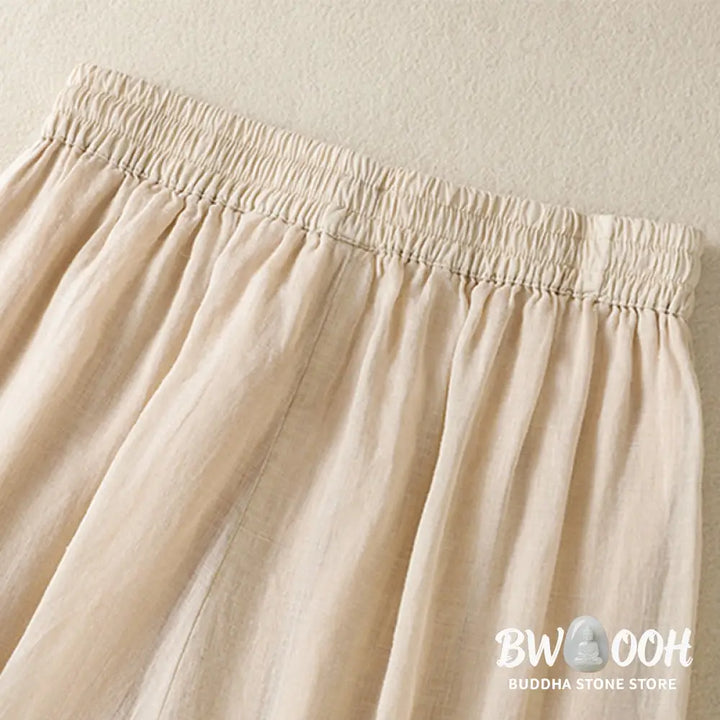 Buddha Stones Commute Embroidery Drawstring Women’s Cotton Wide Leg Pants With Pockets - Women’s Wide Leg Pants