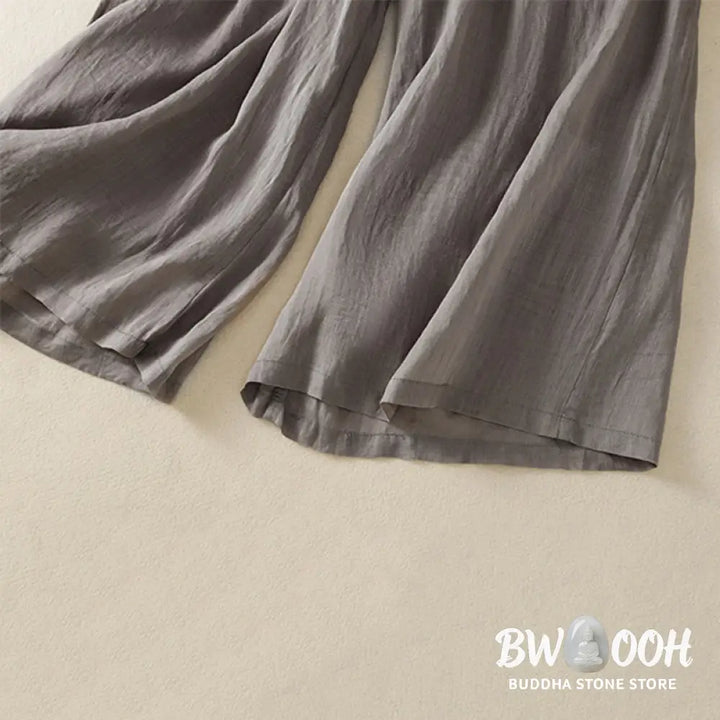Buddha Stones Commute Embroidery Drawstring Women’s Cotton Wide Leg Pants With Pockets - Women’s Wide Leg Pants