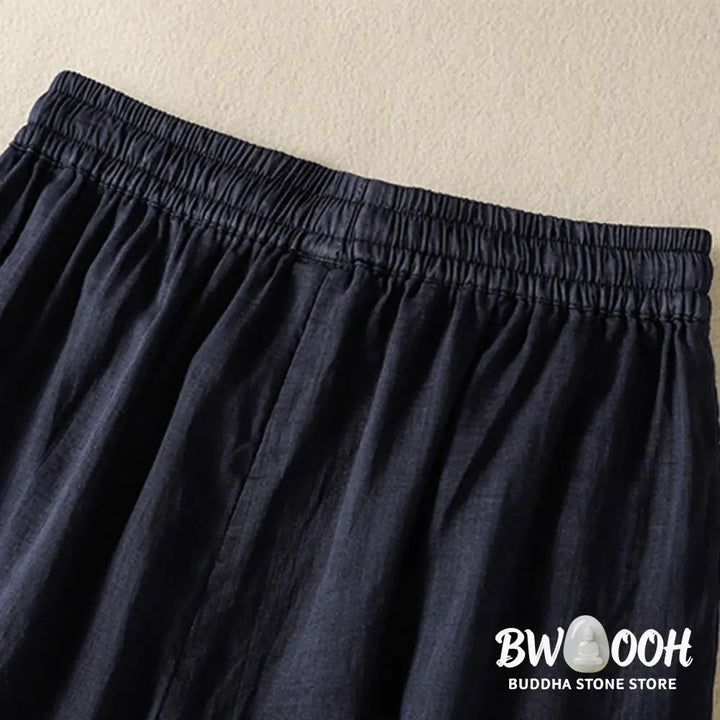 Buddha Stones Commute Embroidery Drawstring Women’s Cotton Wide Leg Pants With Pockets - Women’s Wide Leg Pants