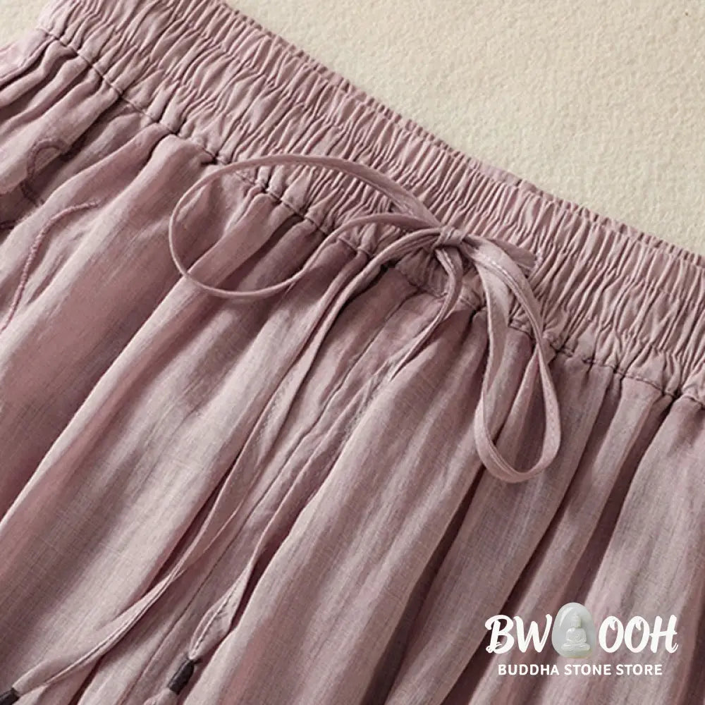 Buddha Stones Commute Embroidery Drawstring Women’s Cotton Wide Leg Pants With Pockets - Women’s Wide Leg Pants