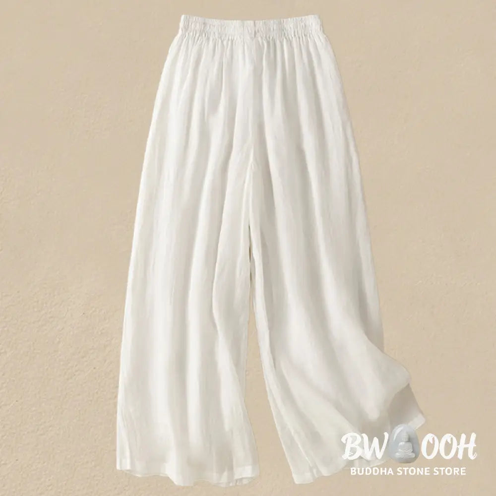 Buddha Stones Commute Embroidery Drawstring Women’s Cotton Wide Leg Pants With Pockets - Women’s Wide Leg Pants