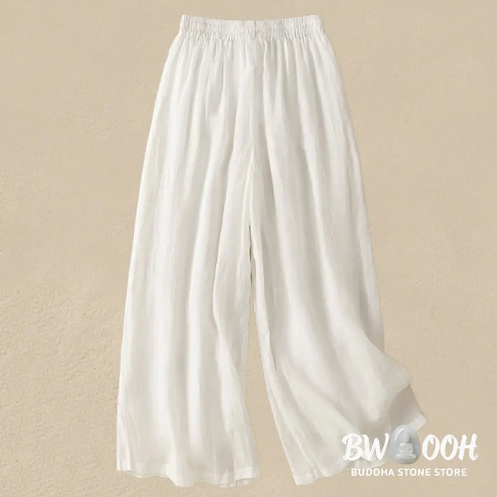 Buddha Stones Commute Embroidery Drawstring Women’s Cotton Wide Leg Pants With Pockets - Women’s Wide Leg Pants