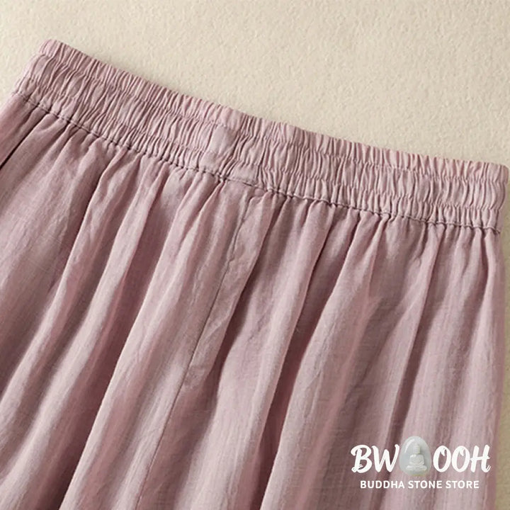 Buddha Stones Commute Embroidery Drawstring Women’s Cotton Wide Leg Pants With Pockets - Women’s Wide Leg Pants