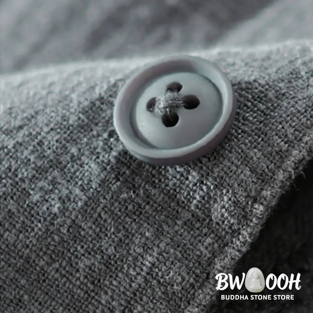 Buddha Stones Commute Fall Solid Color Lapel Men’s Long Sleeve Cotton Linen Shirt With Pocket - Men’s Shirts
