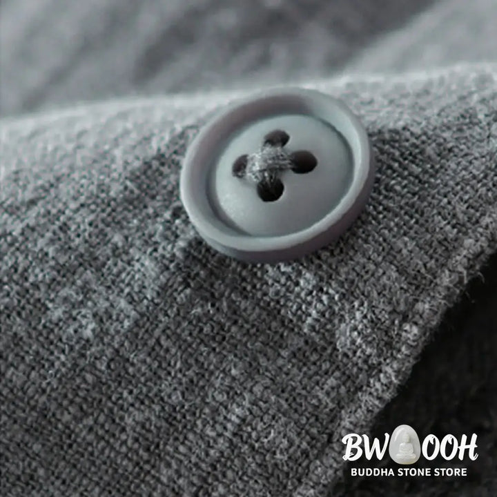 Buddha Stones Commute Fall Solid Color Lapel Men’s Long Sleeve Cotton Linen Shirt With Pocket - Men’s Shirts