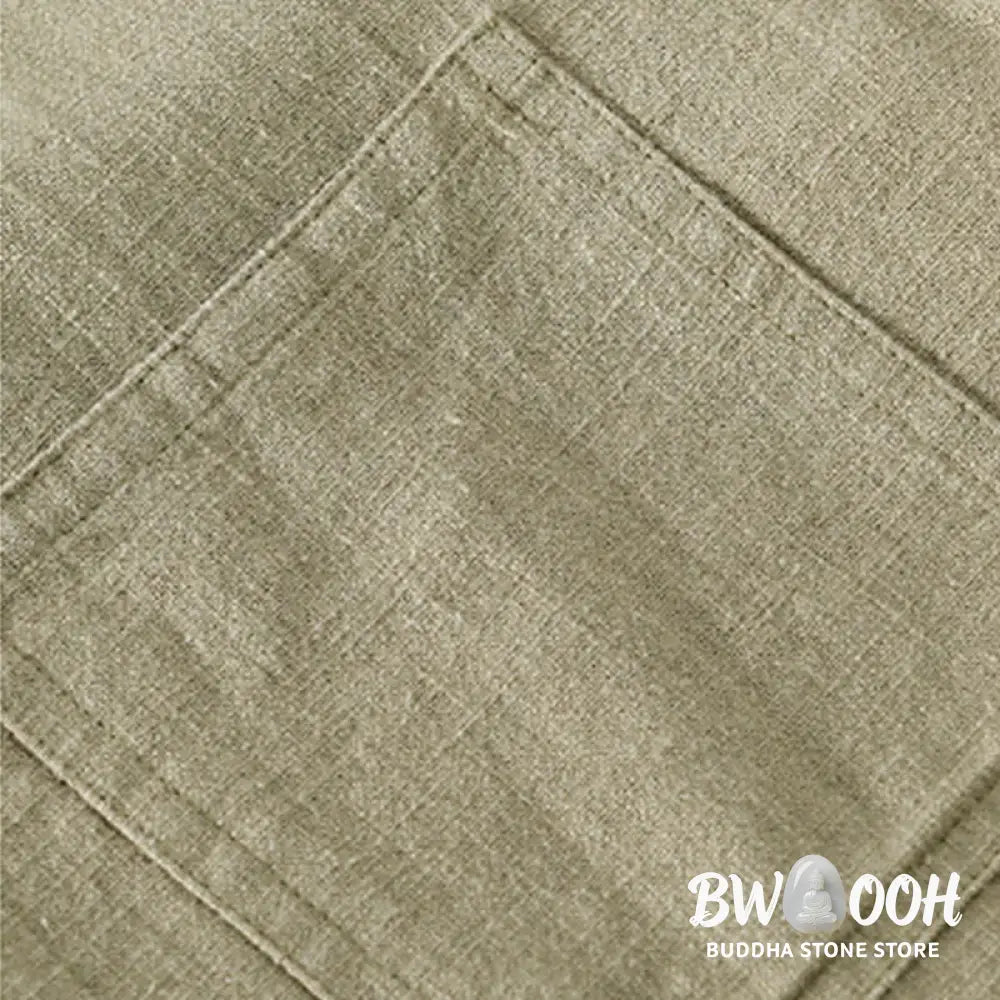 Buddha Stones Commute Fall Solid Color Lapel Men’s Long Sleeve Cotton Linen Shirt With Pocket - Men’s Shirts