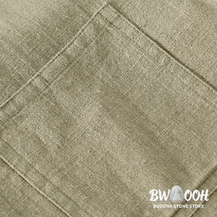 Buddha Stones Commute Fall Solid Color Lapel Men’s Long Sleeve Cotton Linen Shirt With Pocket - Men’s Shirts
