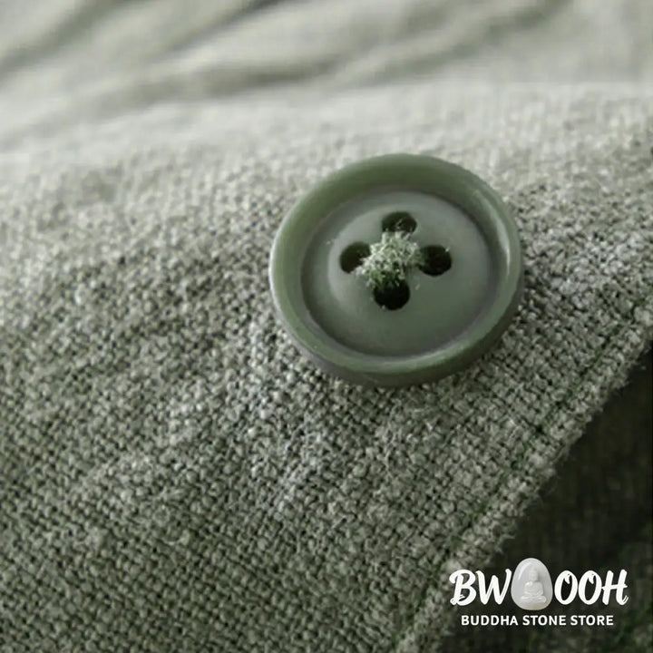 Buddha Stones Commute Fall Solid Color Lapel Men’s Long Sleeve Cotton Linen Shirt With Pocket - Men’s Shirts