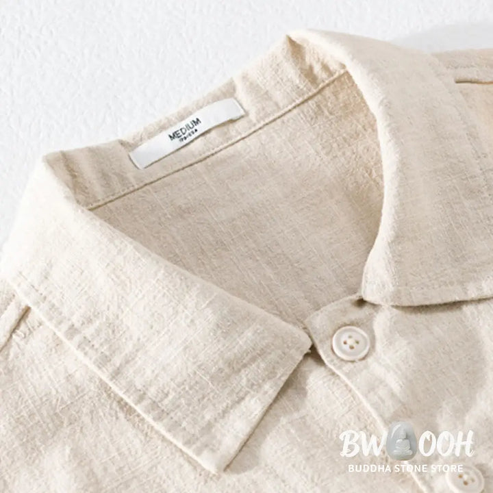 Buddha Stones Commute Fall Solid Color Lapel Men’s Long Sleeve Cotton Linen Shirt With Pocket - Men’s Shirts