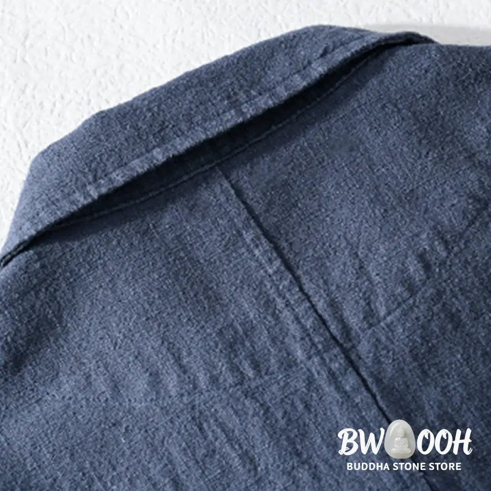 Buddha Stones Commute Fall Solid Color Lapel Men’s Long Sleeve Cotton Linen Shirt With Pocket - Men’s Shirts