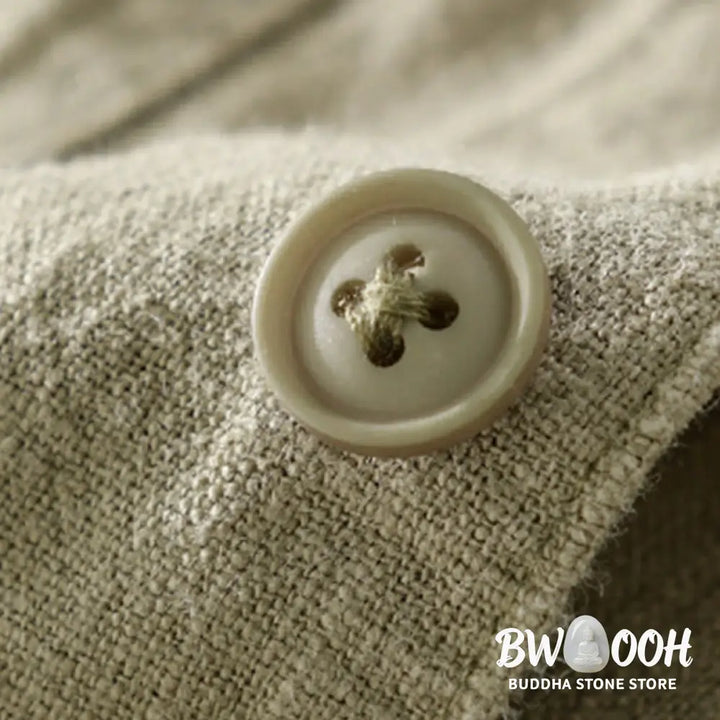 Buddha Stones Commute Fall Solid Color Lapel Men’s Long Sleeve Cotton Linen Shirt With Pocket - Men’s Shirts