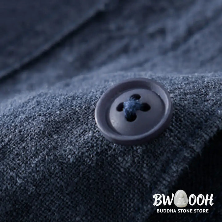 Buddha Stones Commute Fall Solid Color Lapel Men’s Long Sleeve Cotton Linen Shirt With Pocket - Men’s Shirts