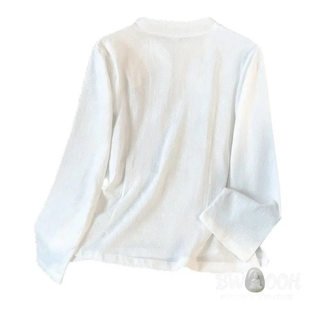 Buddha Stones Commute Jacquard Chinese Frog-Button Mandarin Collar Long Sleeve Women’s Cotton Shirt - Women’s Shirts