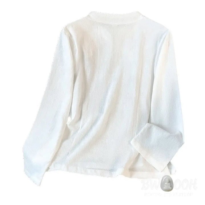Buddha Stones Commute Jacquard Chinese Frog-Button Mandarin Collar Long Sleeve Women’s Cotton Shirt - Women’s Shirts