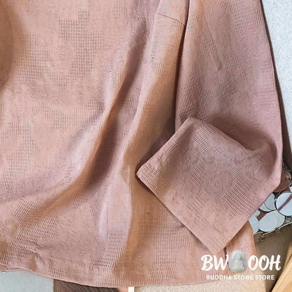 Buddha Stones Commute Jacquard Chinese Frog-Button Mandarin Collar Long Sleeve Women’s Cotton Shirt - Women’s Shirts