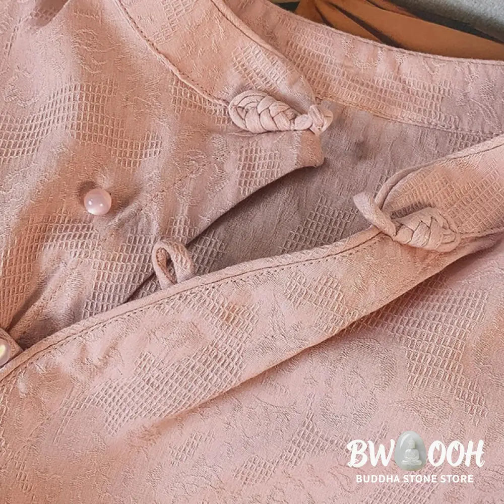 Buddha Stones Commute Jacquard Chinese Frog-Button Mandarin Collar Long Sleeve Women’s Cotton Shirt - Women’s Shirts