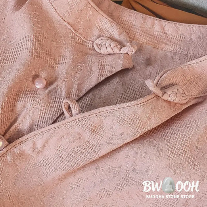 Buddha Stones Commute Jacquard Chinese Frog-Button Mandarin Collar Long Sleeve Women’s Cotton Shirt - Women’s Shirts