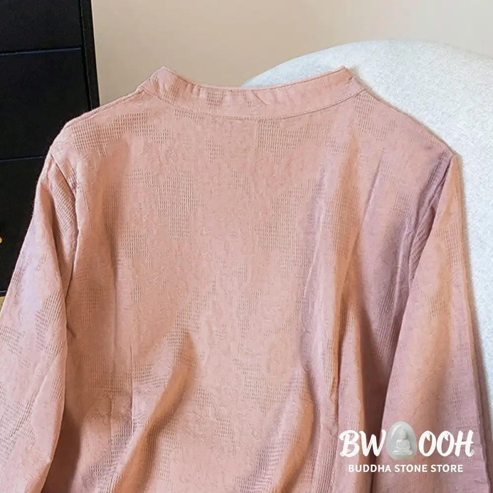 Buddha Stones Commute Jacquard Chinese Frog-Button Mandarin Collar Long Sleeve Women’s Cotton Shirt - Women’s Shirts